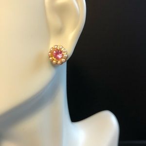 Pearl and pink stone earrings dainty girly wedding bridal Barbie fashion classy